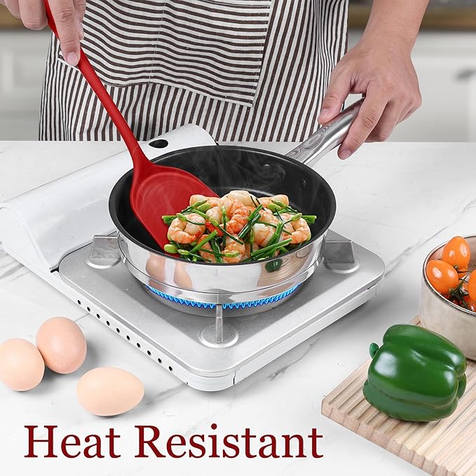 LIANYU 8-Piece Kitchen Utensils Set, Silicone Cooking Utensil Spatula Sets, Heat Resistant Cooking Gadgets Tools Set for Non-stick Cookware, Dishwasher Safe, Red