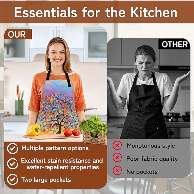 Cooking Aprons for Men and Women,Adjustable Bib Chef Apron with 2 Pockets, Soft and Durability Kitchen Apron