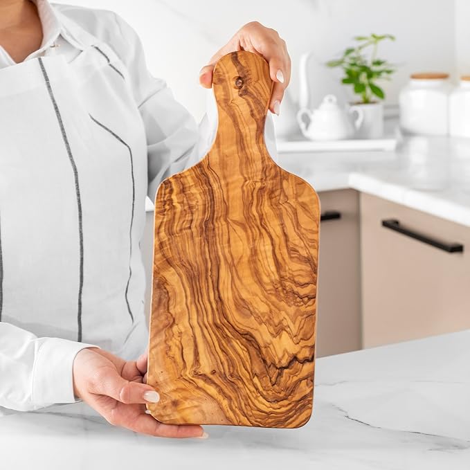 Olive Wood Cutting Board - 34cm (13.4") Large Chopping Board with Hanging Hole - Rustic Mediterranean Kitchen Board for Chopping, Slicing, and Serving - Durable Design with Beeswax Finish