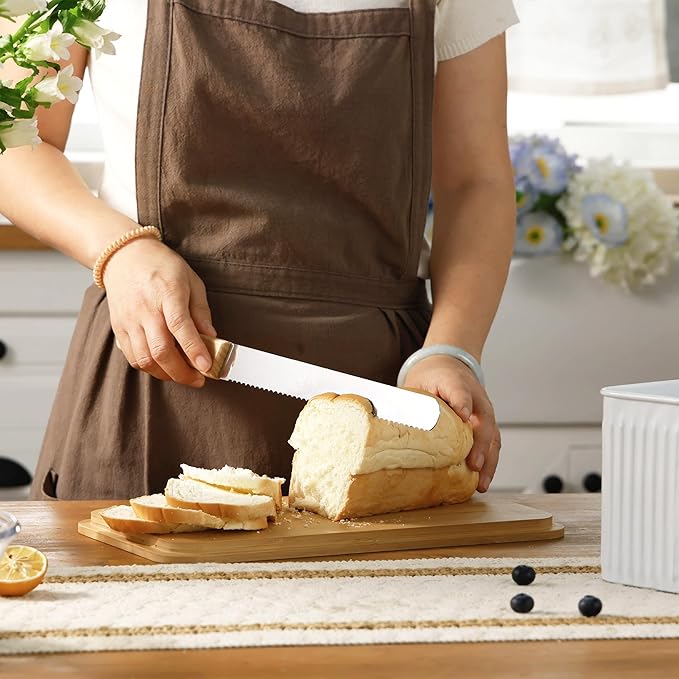 Large Bread Box for Kitchen Countertop Corner Breadbox for Homemade Bread Metal White Vertical Stripe Pattern Embossed Bread Storage Container Bin with Bamboo Lid