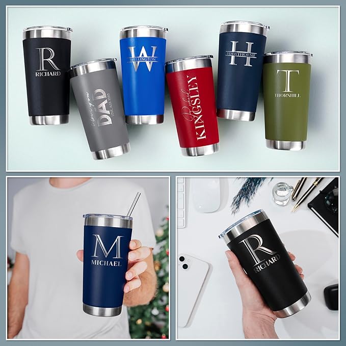 Be Burgundy Personalized Tumbler with Engraved Name - 12 Designs, 20 Oz Coffee Tumbler with Slider Lid, Red, Double Wall Insulated - Gift for Mom, Women, Personalized Birthday Gift for Her
