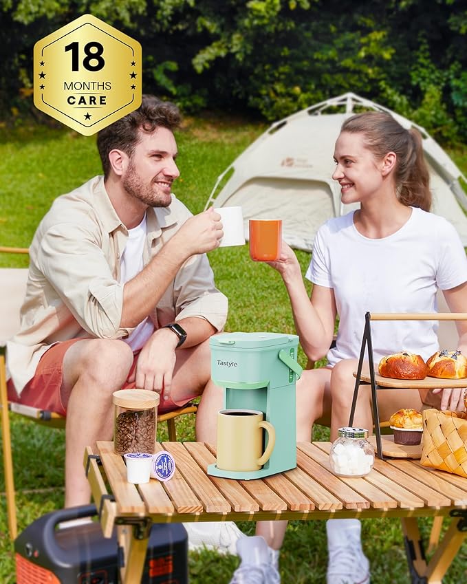 Single Serve One Cup Coffee Maker, for K Cups and Grounds, Mini Coffee Maker with Portable Handle, 6 to 12 Oz Brew Size, for Travel, Camping, Office, RV and Dorm, 120V, Oasis