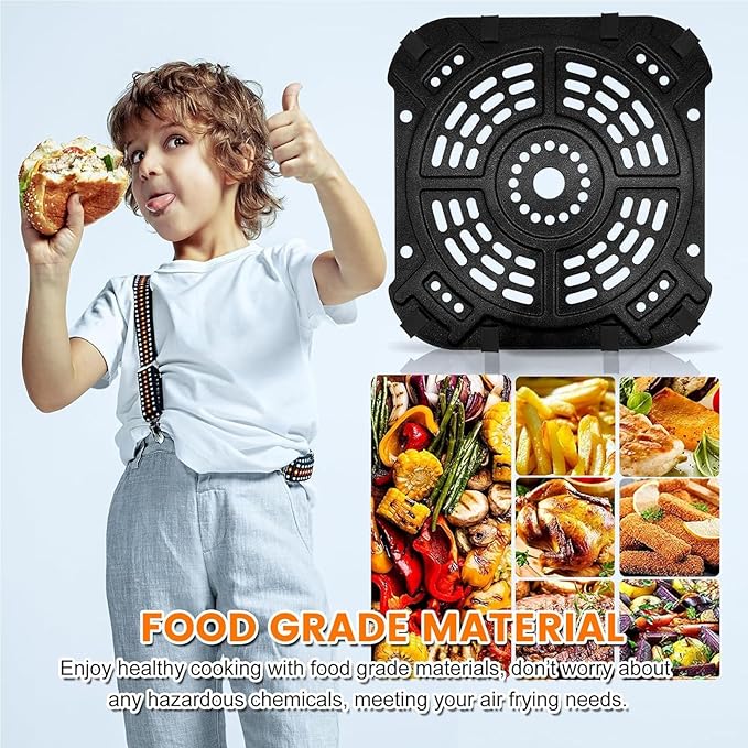 GCQ Air fryer Accessories for Ninja AF181 Air Fryer Pro XL 6-in-1 6.5 QT, 8.5''× 8.0'' Air Fryer Grill Pan Grill Plate Crisper Plate Replacement Parts Tray Rack with Rubber Bumpers, Dishwasher Safe