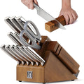Knife Block Set with Two-stage Sharpener, 14-Piece | Razor Sharp Japanese Stainless Steel Kitchen Knives with Ergonomic Handles