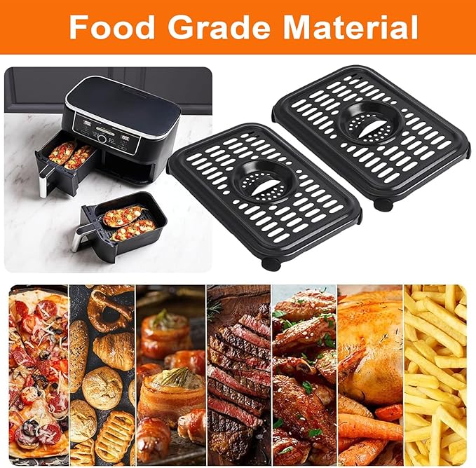 Air Fryer Grill Pan for Ninja Foodi DZ090/DZ201/DZ100（US）AF300（UK）6-in-1 7.6L Dual Zone Air Fryer, 2-Pack Replacement Crisper & Grill Plates with Rubber Bumpers, Dishwasher Safe