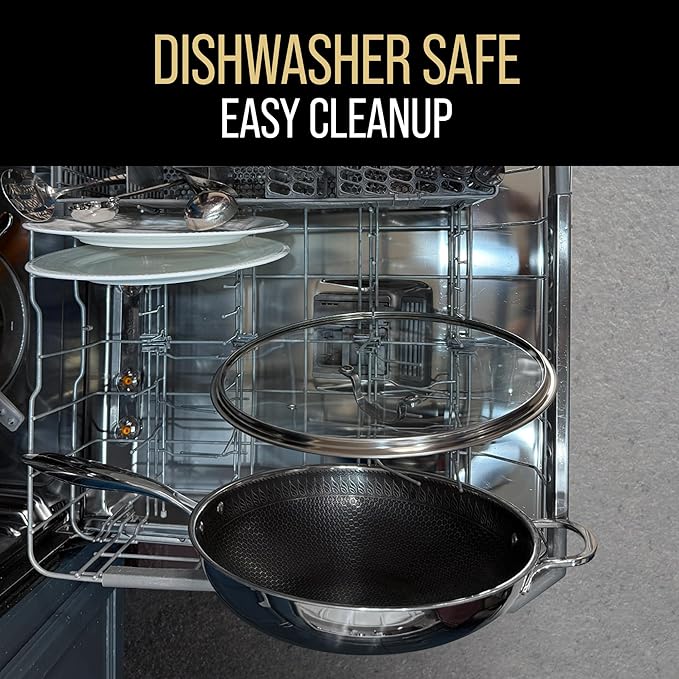 12.5” Nonstick Stainless Steel Wok Pan with Lid | Tri-Ply Honeycomb Hybrid Stir-Fry Pan | Nonstick Woks & Stir-Fry Pans | PFOA-Free, Induction, Dishwasher & Oven Safe