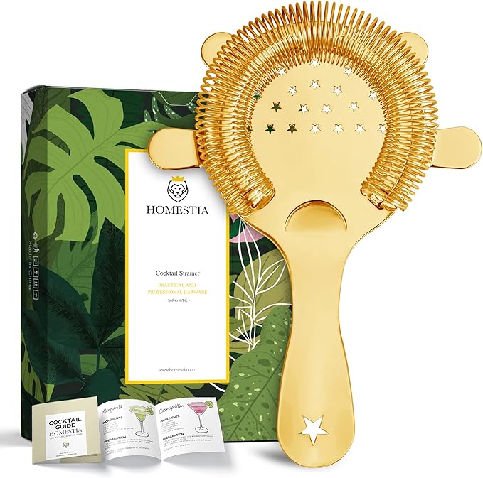 Homestia Hawthorne Cocktail Strainer - Stainless Steel Bar Strainer for Bartending, Bar Tool Drink Strainer for Bartenders and Mixologists, Martini Strainer for Boston Shaker Mixing Glass (Gold)