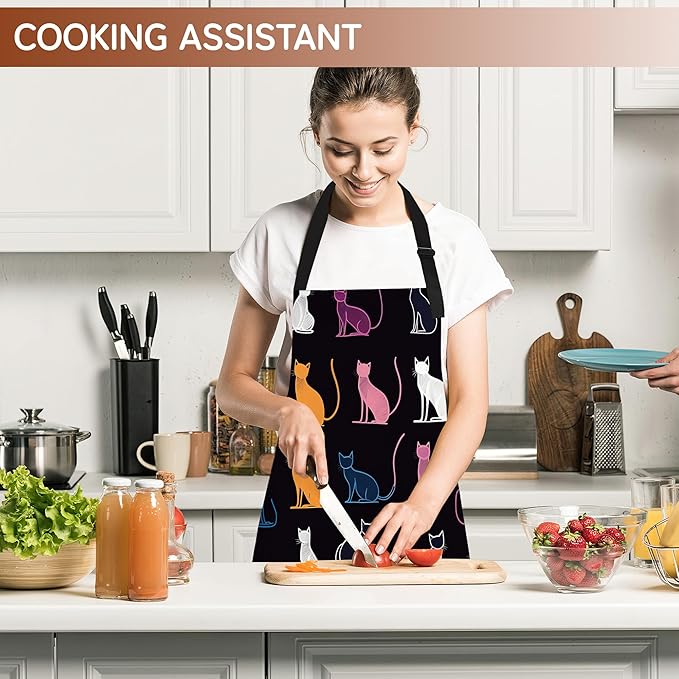 Cooking Apron for Women and Men,Adjustable Chef Bib Apron with 2 Pockets, Water and Oil Resistant for Kitchen Use