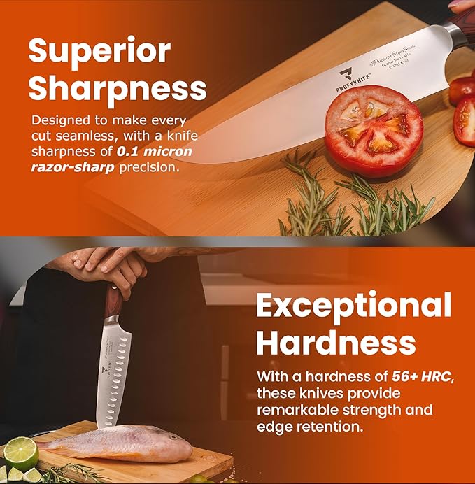 PrecisionEdge Ultra Sharp Japanese Chef Knife Set Professional Slice Cooking with Red Pakkawood Handles Japanese Kitchen Knives Sets without block Culinary Chef Knives (5PCs Knife Set)