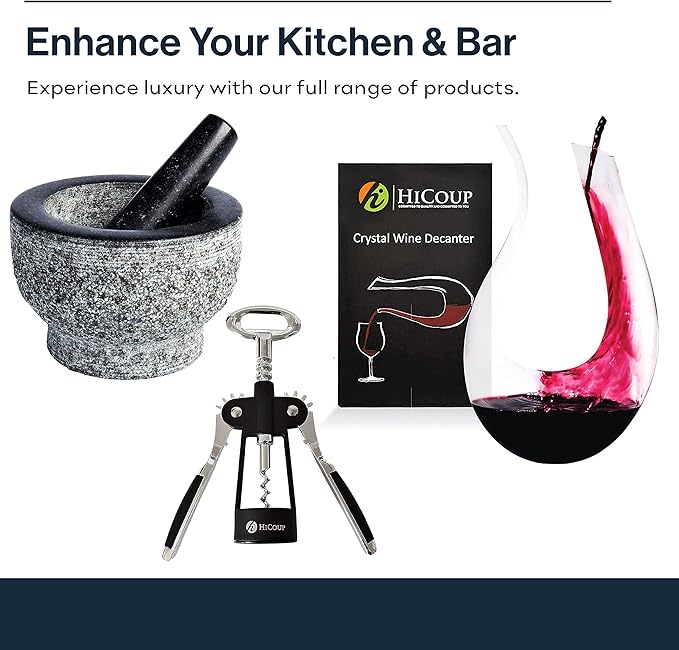 Hicoup Wine Opener - Professional Corkscrews for Wine Bottles w/Foil Cutter and Cap Remover - Manual Wine Key for Servers, Waiters, Bartenders and Home Use - Stainless Steel Ebony