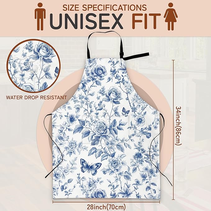 Cooking Aprons for Men and Women,Adjustable Bib Chef Apron with 2 Pockets, Soft and Durability Kitchen Apron