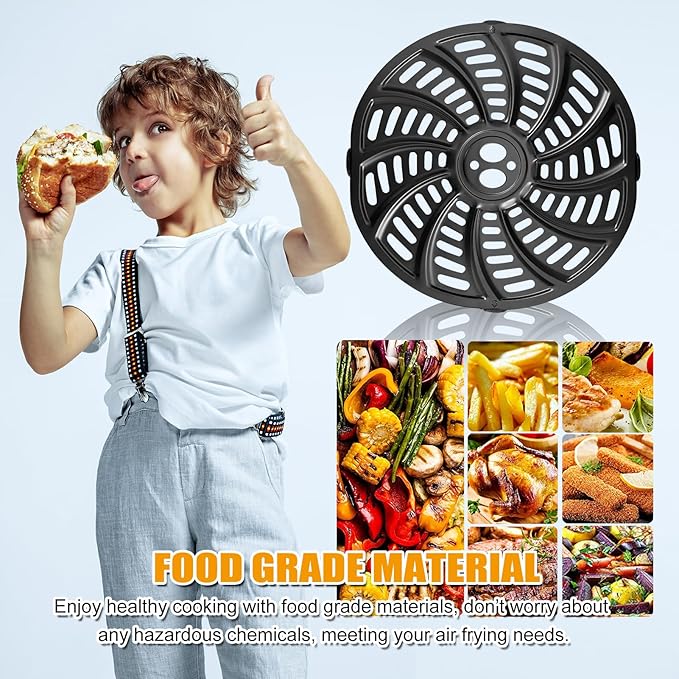Air Fryer Accessories for Gourmia GAF698 GAF686 Air Fryer, Oval Nonstick 9.3''×8.9'' Air Fryer Replacement Parts Rack Tray Basket Grill Pan Grill Plate Crisper Plate with Rubber Bumpers