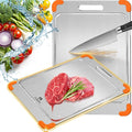 100% Pure Titanium Cutting Board with Grooves, Update Double Side Titanium Chopping Board, Silicone Anti-slip Stainless Cutting Boards for Kitchen 8 * 12 IN, Orange