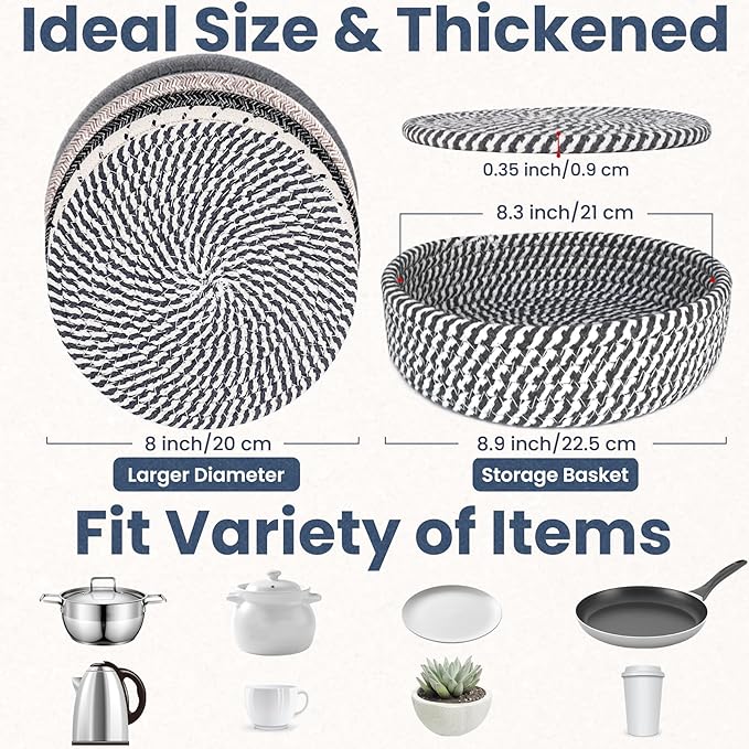 Trivets for Hot Dishes, 8 Inch for Pots and Pans, Thicken Heat Resistant With Storage Basket, Pot Holders for Kitchen, Hot Pads Kitchen Essentials, 5 Pcs