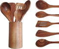 Wooden Kitchen Utensils Set, Teak Wood Cooking Spoons for Non-Stick Pans, 6 Pieces