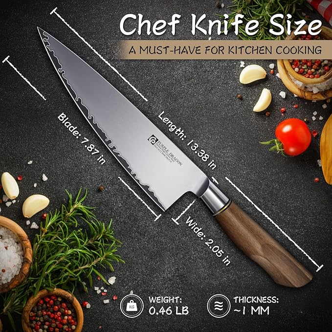 Purple Dragon Chef Knife 7.8 Inch, Ultra Sharp Japanese Kitchen Knife, German Vg10 Steel Meat Cutting Chopping Dicing Vegetables, Ergonomic Wooden Handle - Christmas Gift for Men and Women