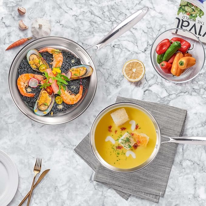 Stainless Steel Frying Pan Set 2 Piece, 8,10 Inch Tri-Ply Frying Pans Non Stick, Pots and Pans Set, Oven 500F & Dishwasher Safe, Classic Cooking Pan Cookware