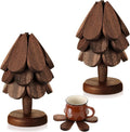 Suzile 2 Set Wooden Trivets - Tree Shape Foldable Heat Resistant Pads for Teapot Pans Bowl Kitchen (3 Layers)
