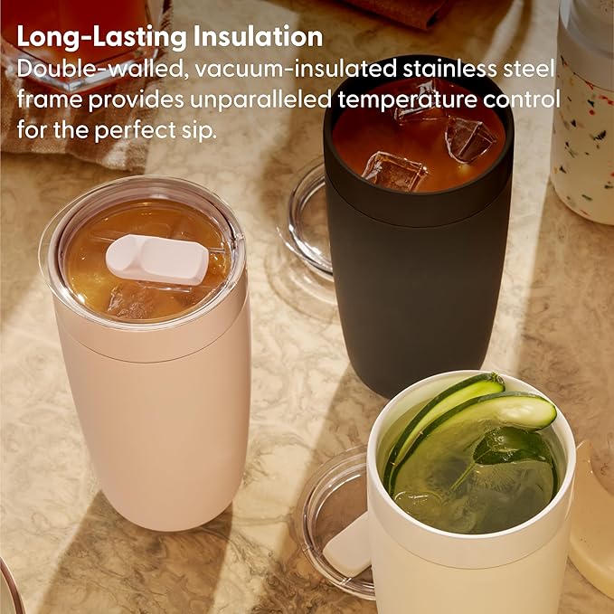 W&P Porter Insulated Tumbler 20 oz | No Metallic Aftertaste Ceramic Coated for Water, Coffee, & Tea | Wide Mouth Vacuum Insulated | Dishwasher Safe, Terrazzo Blush