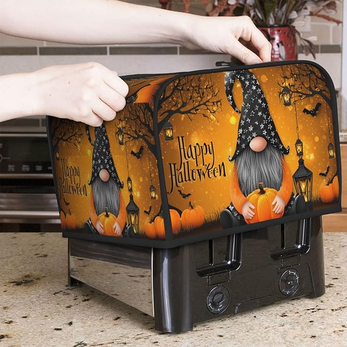 Toaster Cover 4 Slice Pumpkin Gnome Halloween Night Kitchen Small Appliance Covers with Pockets Dust and Fingerprint Protection