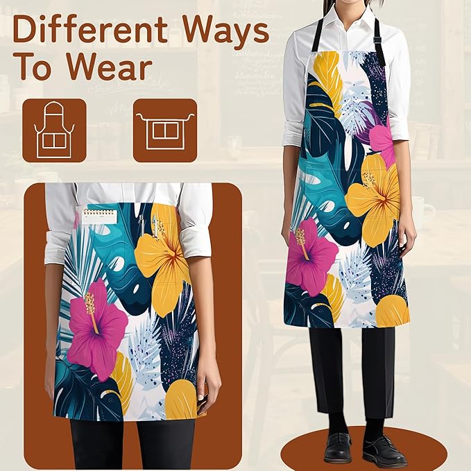 Cooking Apron for Women and Men,Adjustable Chef Bib Apron with 2 Pockets, Water and Oil Resistant for Kitchen Use