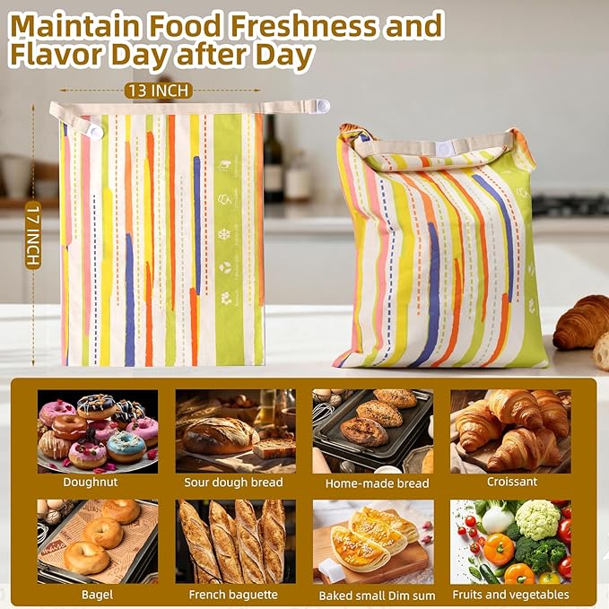 2-Pack Beeswax Bread Bags for Sourdough Homemade Bread，XL Reusable Beeswax Bread Storage Bag，Portable with large capacity，Keeps Fresh, Easy to Clean