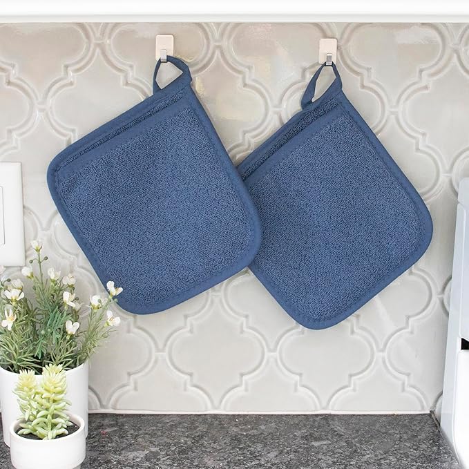RITZ Terry Pocket Mitt & Hot Pad: Unparalleled Heat Resistant, Durable 100% Cotton – Ergonomically Designed for Optimal Grip – Easy-Care Machine Washable – 2-Pack, Federal Blue