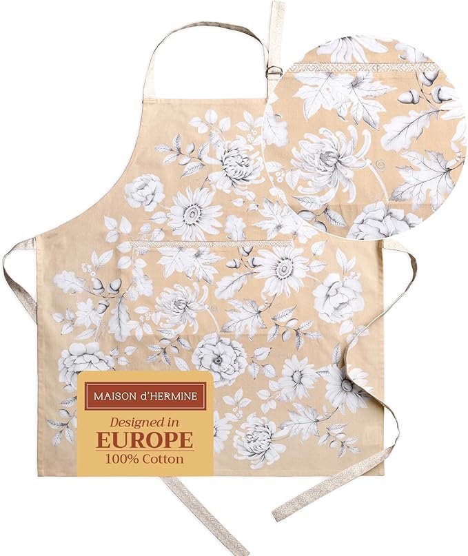Maison d' Hermine 100% Cotton Apron for women with Pocket Kitchen Chef Apron for Men Cooking Gardening Server Waitress
