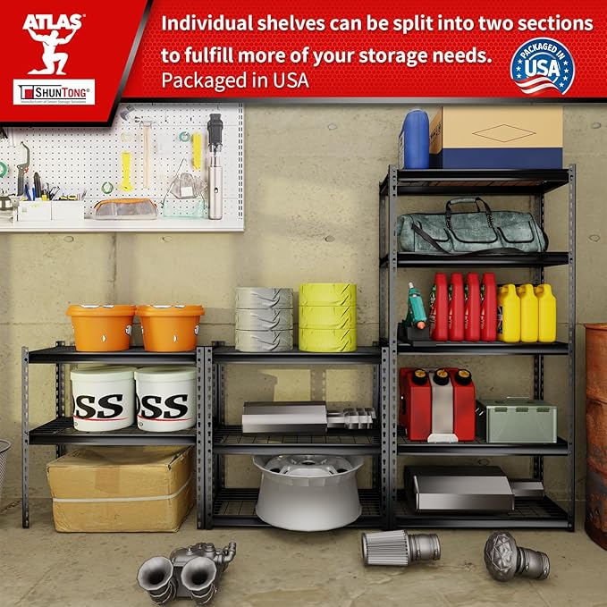 The Atlas 30" W x 12" D x 60" H Adjustable Garage Storage Shelves Load 2500 lbs, 5 Tier Heavy Duty Shelving Unit, Metal Utility Storage Rack for Warehouse Pantry Basement Kitchen, Black