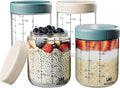 Mason jars 16 oz with lids. Glass meal prep containers. Overnight oats containers with lids. Chia seed pudding jars. Salad jar. Glass jars with airtight lid (4 Pack, Blue & Off-white)