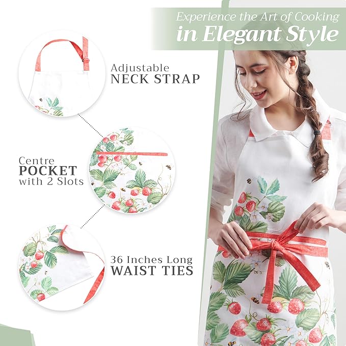 Maison d' Hermine 100% Cotton Apron for women with Pocket Kitchen Chef Apron for Men Cooking Gardening Server Waitress