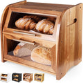 Arise Stylish Acacia Bread Box for Kitchen Countertop, Extra Large 2-Shelf Wooden Bread Storage Container with Clear Windows and Air Vents Keep Bread, Bagels and Rolls Fresh, Self Assembly