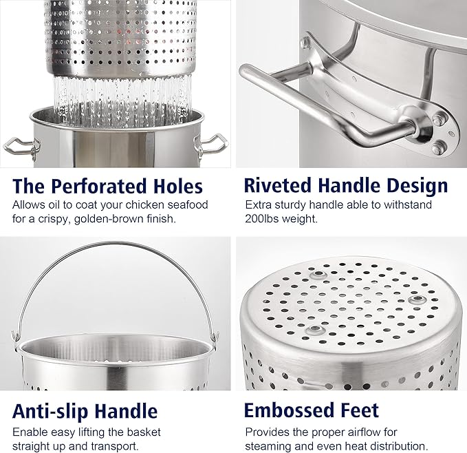 ARC 84-QT Large Stainless Steel Stockpot for Seafood Boiler Crawfish Pot with Basket and Steamer Rack, Outdoor Cooking Pot for Crab Lobster Shrimp Boiling, and Tamales Steamer,20 Gal