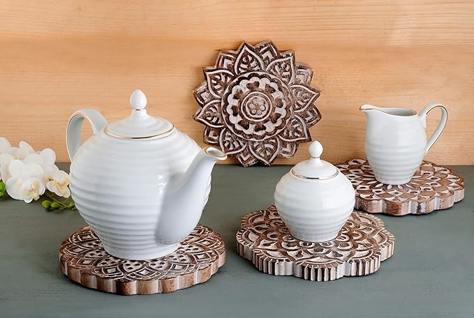 Easter Gifts Set of 4 Wooden Trivet for Hot Dishes Pots and Pans Tea Pot Holders Nonslip Heat Resistant Kitchen Counter Accessories Housewarming Gift (MD2205) 8" Diameter