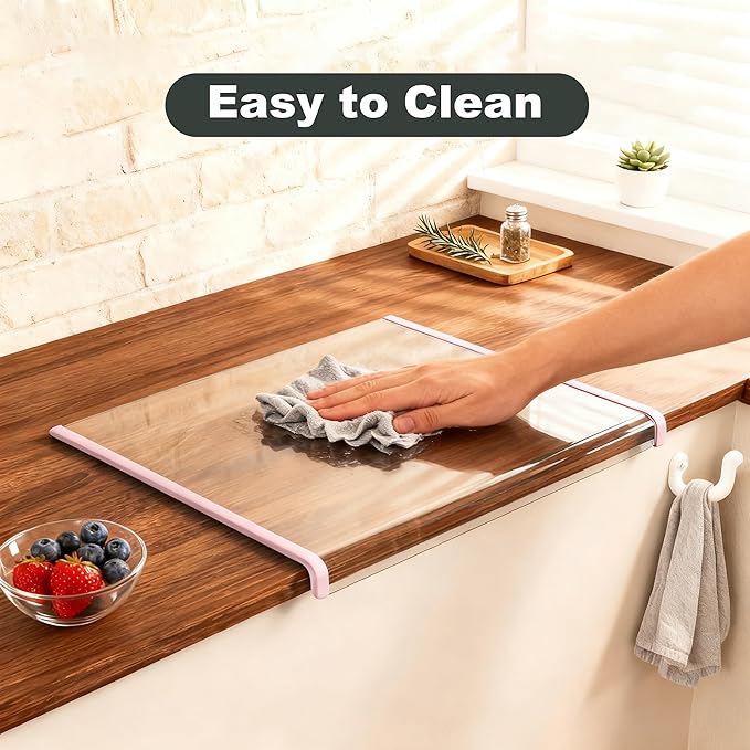 Clear Cutting Board for Countertop (17"x13.3"),Glass Cutting Board with Lip,Kitchen Countertop Protector, Non Slip,Gifts suitable for Christmas, Mother's Day and fatherly occasions (Pink)