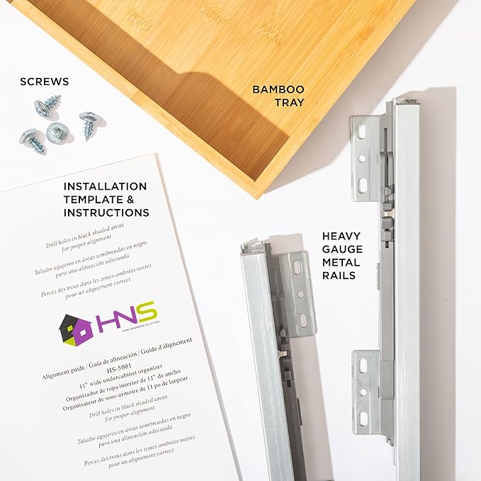 HOLDN’ STORAGE Bamboo Wooden Pull out Cabinet Organizer 11" W x 20" D - Requires At Least a 12.25" W x 21" D. Cabinet Opening. W/Lifetime Limited Warranty. Bamboo Tray and Heavy gauge metal rails.