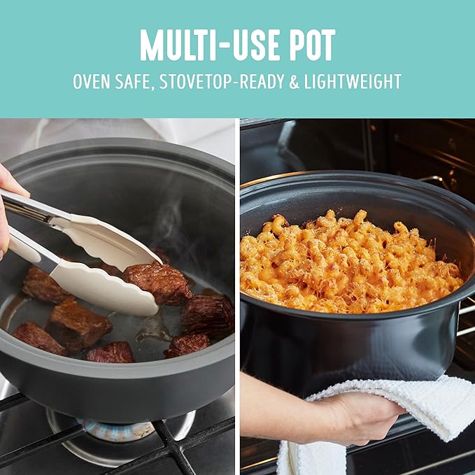 GreenLife 3.5QT Slow Cooker, PFAS-Free Non-Toxic Ceramic Nonstick Removable Interior Bowl, Programmable, Keep Warm, Stovetop & Oven Safe, Dishwasher Safe Crock, Glass Lid, Turquoise