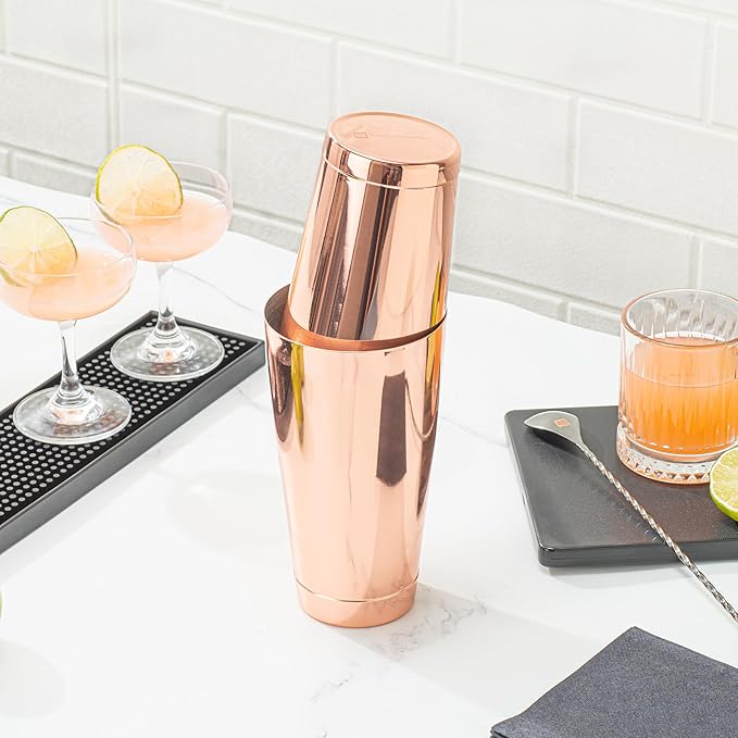 Restaurantware Bar Lux 16 Ounce Boston Shaker 1 Copper-Plated Cocktail Shaker - Weighted Bottom No Leak Stainless Steel Martini Drink Mixer Essential Bar Tool For Home Use Or Bartenders