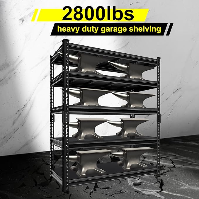 Utility Garage Shelves Heavy Duty - 48''W 2,800Lbs Steel Metal Industrial Storage Shelving Rack Units Adjustable 48" W x 18" D x 78" H 5 Tier Black