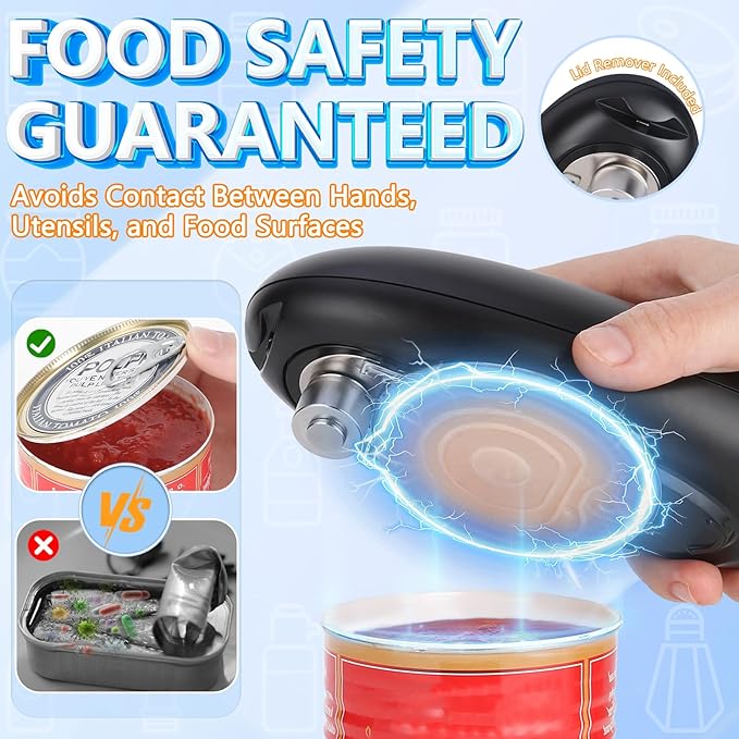 Electric Can Opener, One-Touch Automatic Can Opener for Seniors and Arthritis, Smooth Edge Battery Operated Food-Safe Can Opener, Compact Portable Design Fits Most Standard Can Sizes, Black