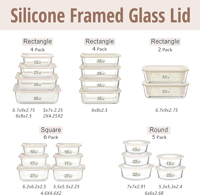 Urban Green Glass Food Storage Containers with Glass Lids, Microwave Safe Food Container Set, Airtight Meal Prep Containers, LeakProof, 100% Plastic Free, 6 Pack