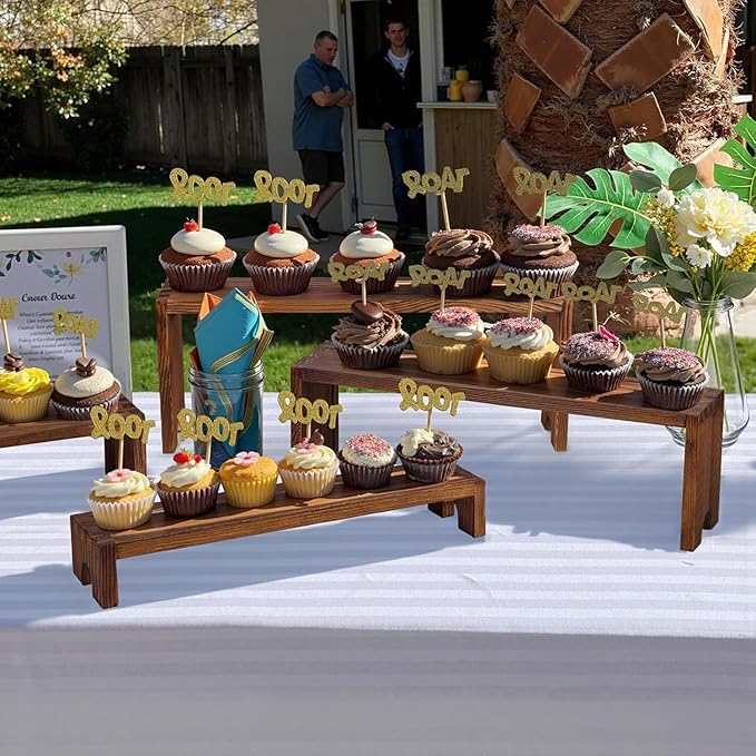 4 Set Large Wooden Tiered Riser Display Stands for Vendor Events,Stackable Perfume Organizer Cologne Stand for Men Women,Wooden Cupcake Dessert Stand,Wood Dessert Table Display Set,Food Display Risers for Party（12-11.2-10.4-9.6IN）