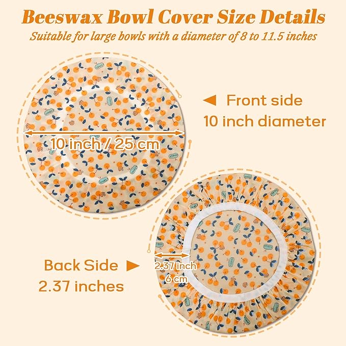 OHIYO Reusable Beeswax Bowl Covers (2 Large), Elastic Cotton Cloth Sourdough Bread Cover, 12 inch Reusable Bowl Caps for Bread Proofing Baskets and Large Mixing Containers