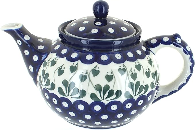 Blue Rose Polish Pottery - Blue Alyce Medium Teapot - 4 Cup Capacity - Hand-Painted Polish Pottery Ceramic Coffee & Tea Server