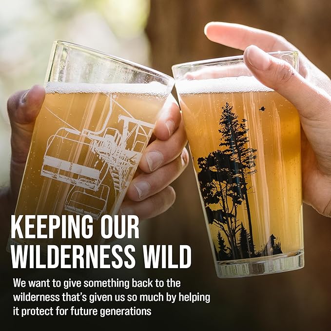 Black Lantern Nature Themed Pint Glasses Set of 2 – Pint Glasses in Unique Designs for Craft Beer Enthusiasts - (Set of Two 16oz. Glasses) - Beer Glasses for Nature Lovers (Forest & Clouds)