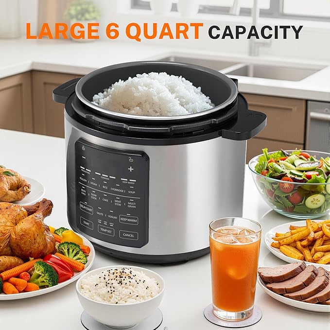 Simple Deluxe 6QT 12-in-1 Multi Electric Pressure Cooker, Non-Stick Stainless Steel Multi-Cooker for Yogurt Maker, Slow Cook, Sauté, Cake, & Warmer, 6 Quarts