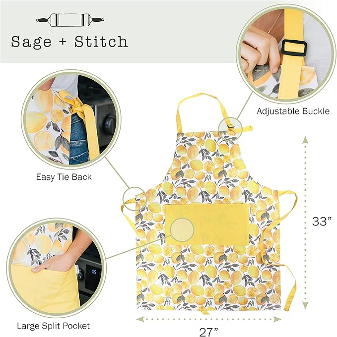 Adjustable Designer Kitchen Apron for Adults | Cotton Cooking Apron with Pockets and Adjustable Neck Buckle
