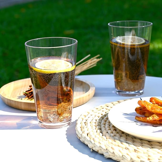 Clear Drinking Glasses - Unbreakable Acrylic Glasses Drinkware 18 oz set of 6 - BPA Free Dishwasher Safe Reusable Plastic Cups for Kitchen Party Outdoor (Look Like Glass)