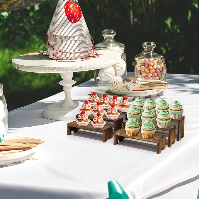 12Pcs Display Riser Wood Risers Cupcake Stand 3 Tier Racks Decorative Rectangular 4 Set Cologne Perfume Organizer Dessert Stands for Vendors Event