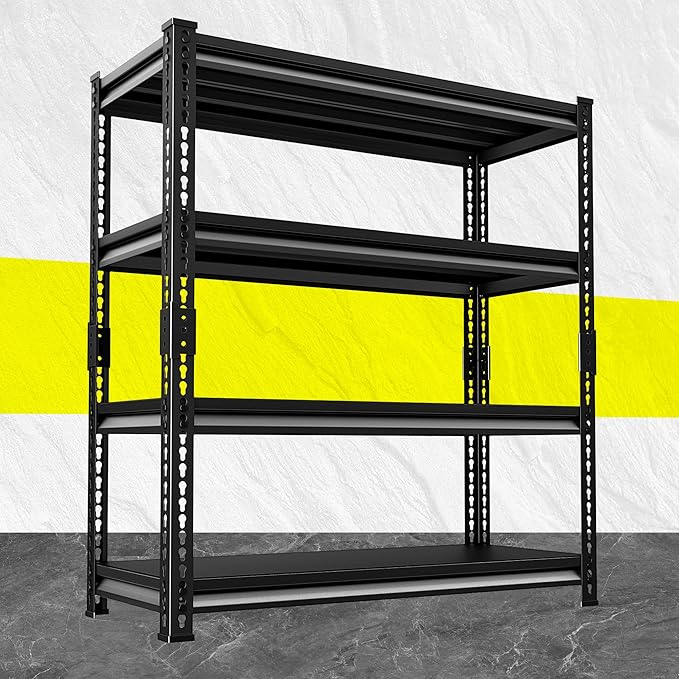Utility Garage Shelves Heavy Duty - 48''W 2,000Lbs Steel Metal Industrial Storage Shelving Rack Units Adjustable 48" W x 16" D x 72" H 4 Tier Black